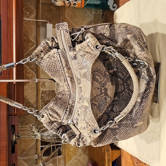 Michael Kors Snakeprint Shoulder Hobo Bag Grey/Silver, Taupe, Black - Picture 6 of 10
